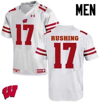 Men's Wisconsin Badgers NCAA #17 George Rushing White Authentic Under Armour Stitched College Football Jersey NG31W74PU